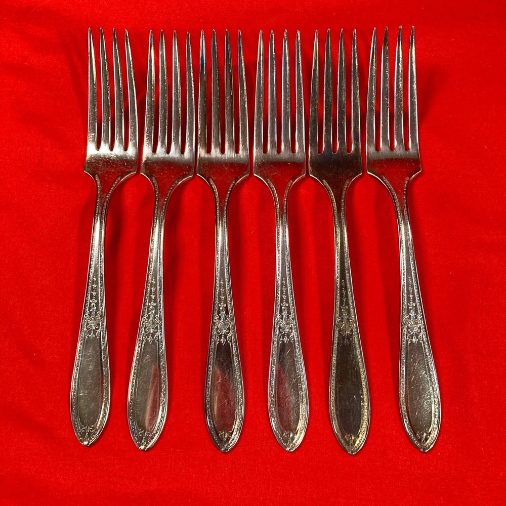 6 - Vintage Wm Rogers & Son Triumph Salad Forks 7" 1925 Pat
